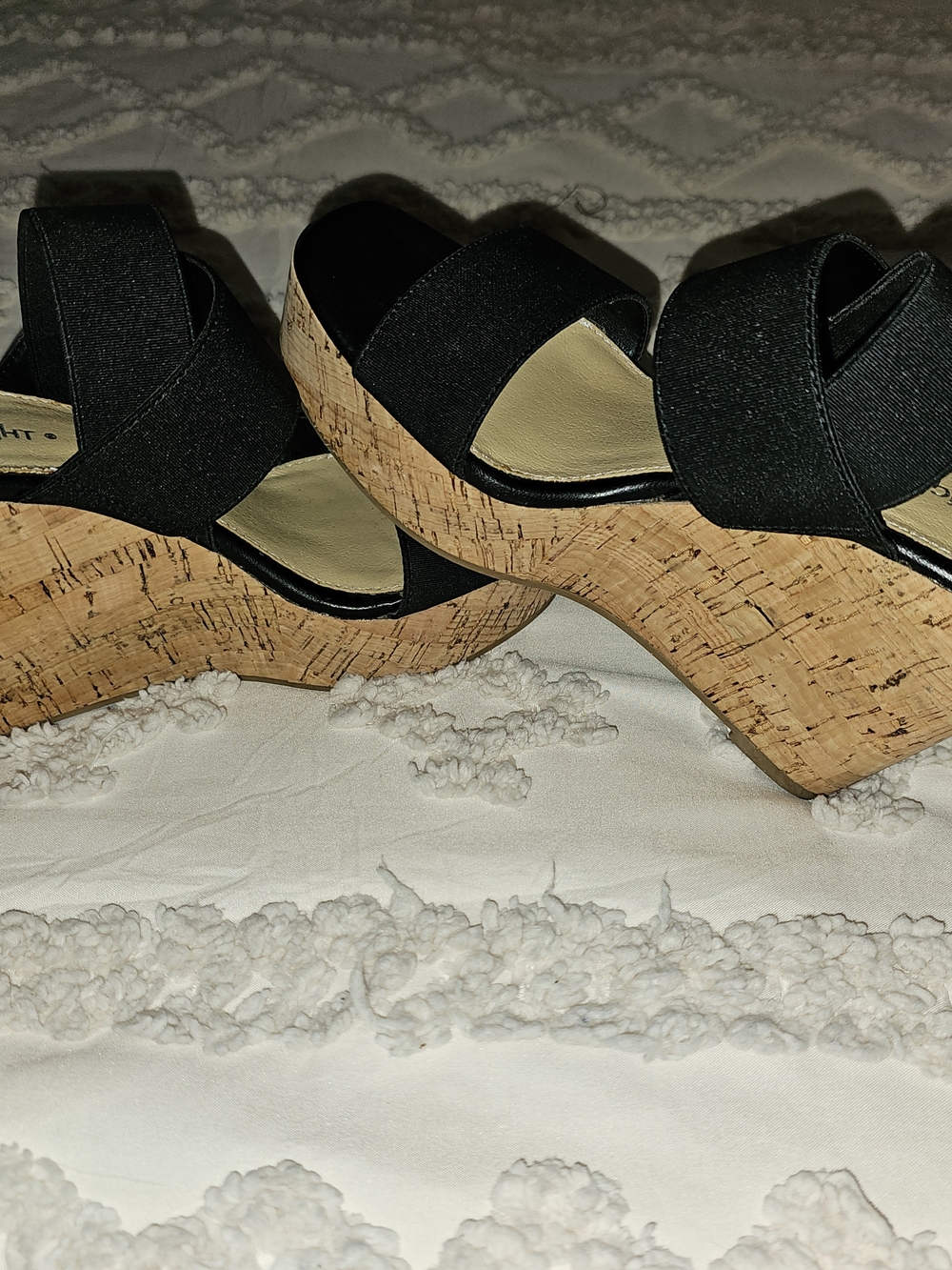 Limelight Black Cork Wedge Sandals - Women's Slip-On Platform - Picture 2 of 9